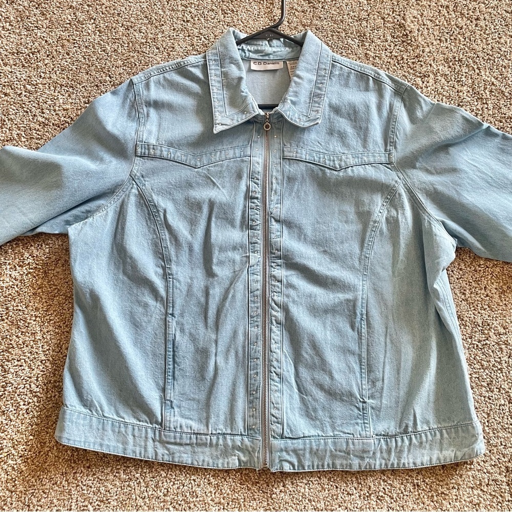 C.D. Daniels Denim Shirt Women’s 1X Blue Zip Up Rhinestone Pockets VTG Cottage - Picture 4 of 16
